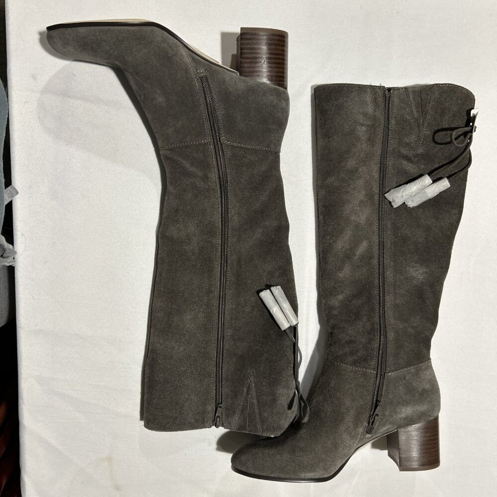 Land End Suede High Block Heel Rounded Toe Dress Boots 8 New Gray - Picture 5 of 13